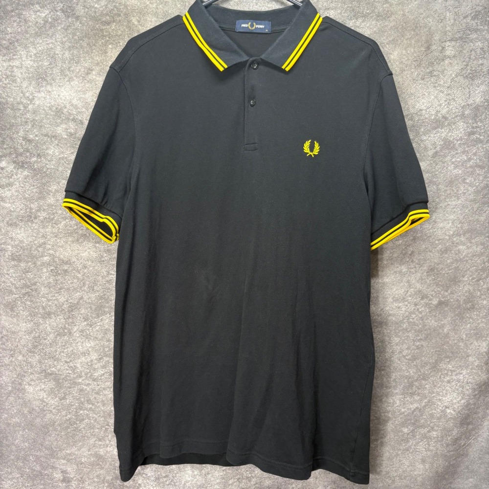 Fred Perry Mens M3600 Twin Tipped Polo Shirt Black Yellow Size XL Preppy